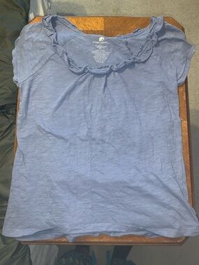 Banana Republic Dusty Blue Ruffle Neck Tee organic cotton